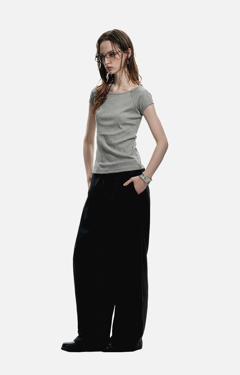 Ribbed Black Scoop Neck Tee