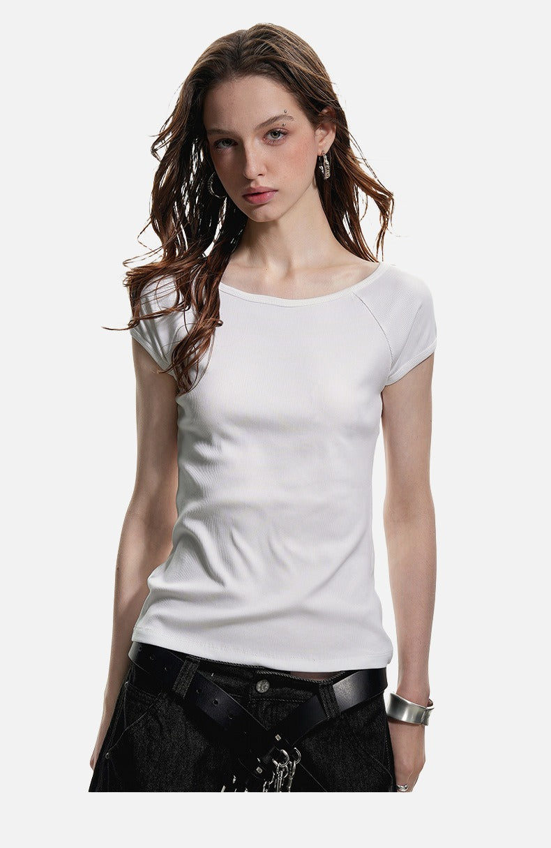Ribbed Black Scoop Neck Tee