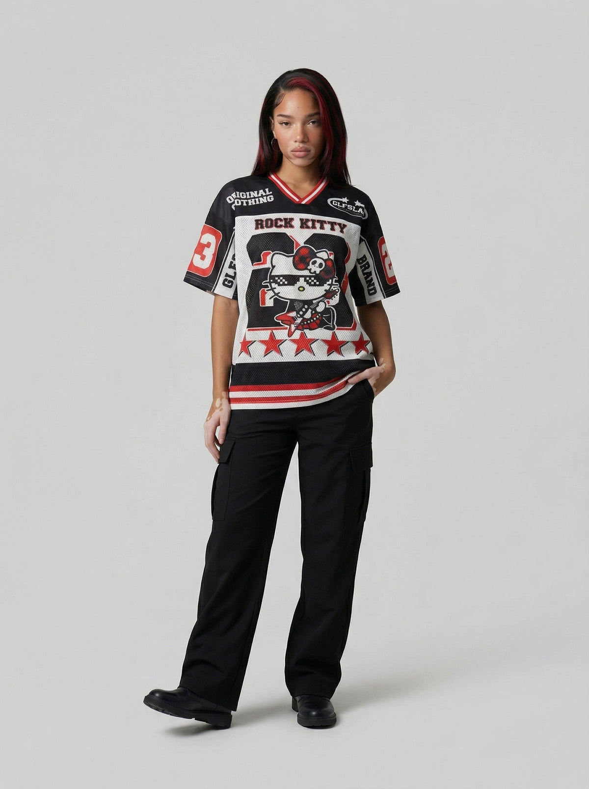 Rock Kitty Graphic V-Neck Tee