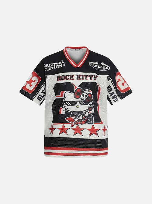 Rock Kitty Grafik-V-Neck-T-Shirt - Figure Color / M