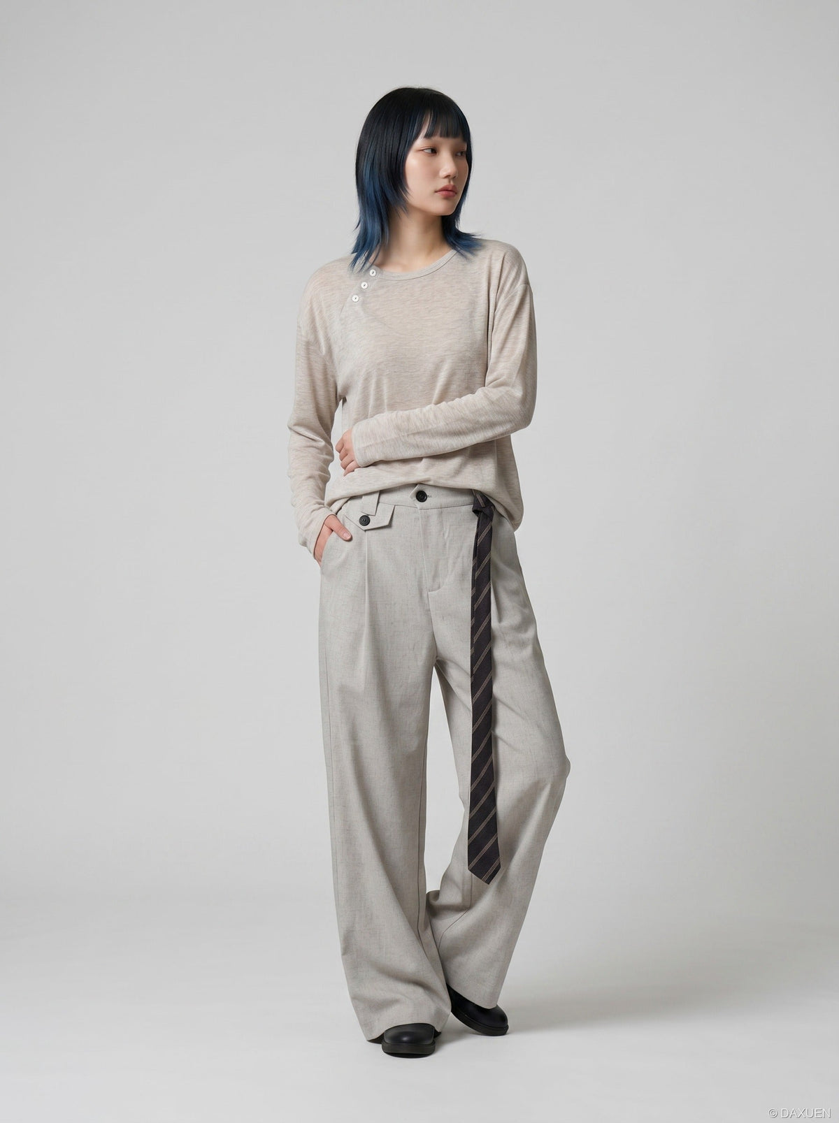 Sandy Beige Knit Top with Button Detail