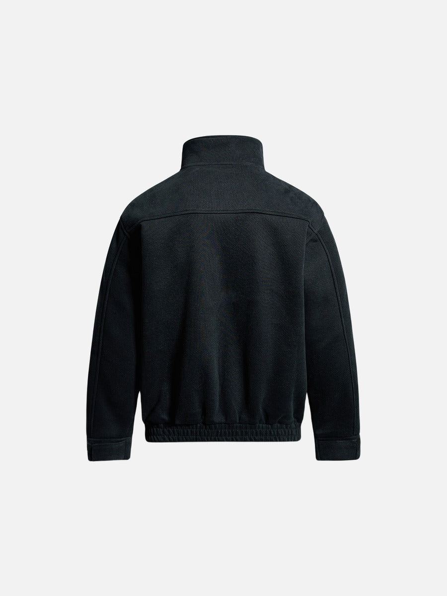 Script-Embroidered Black Fleece Jacket