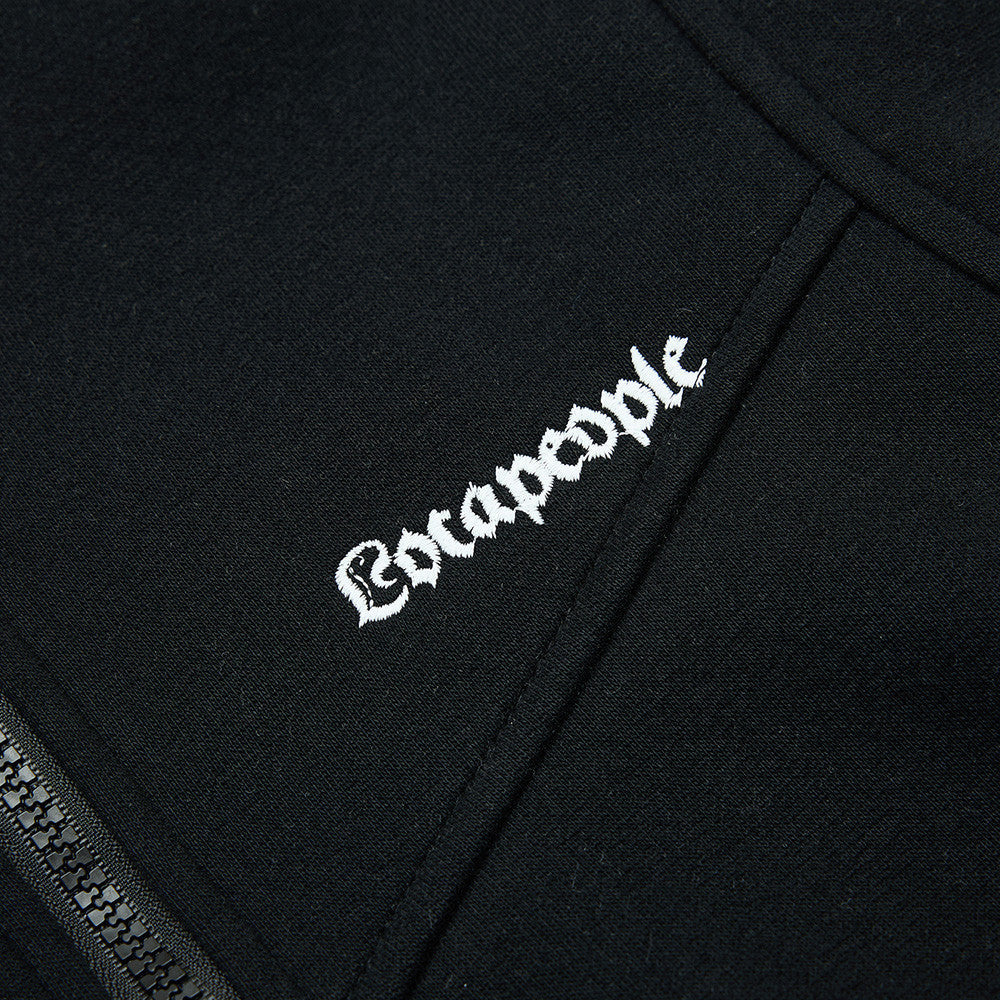 Script-Embroidered Black Fleece Jacket
