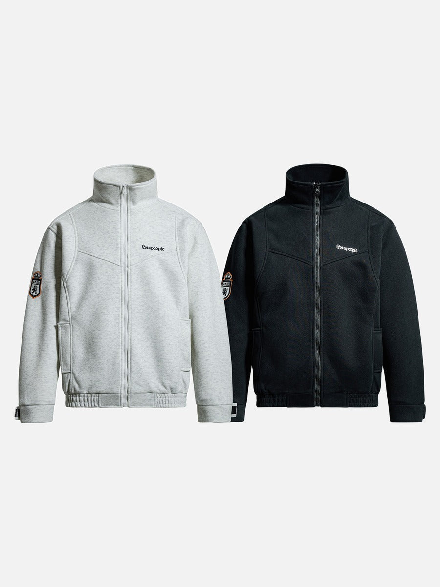 Script-Embroidered Black Fleece Jacket