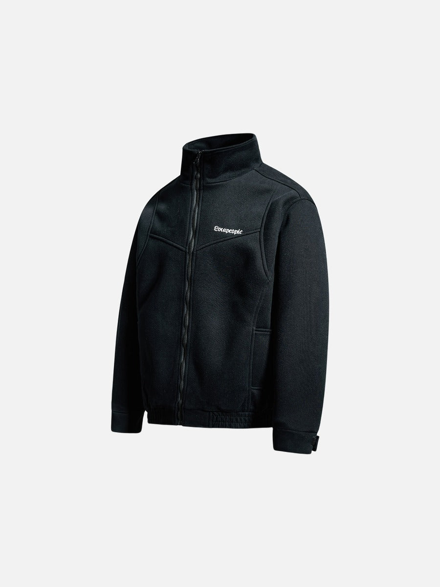 Script-Embroidered Black Fleece Jacket