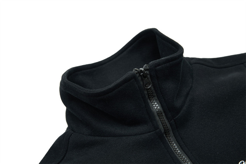 Script-Embroidered Black Fleece Jacket
