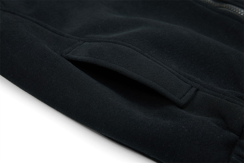Script-Embroidered Black Fleece Jacket