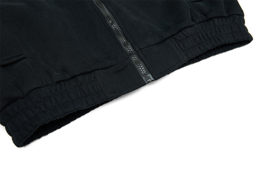 Script-Embroidered Black Fleece Jacket