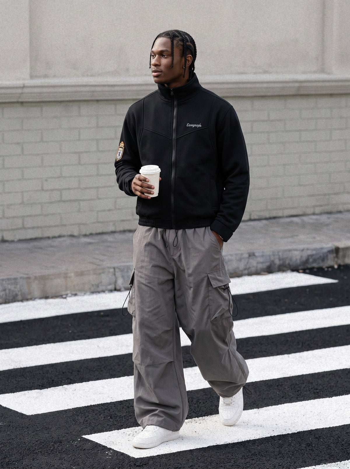 Script-Embroidered Black Fleece Jacket