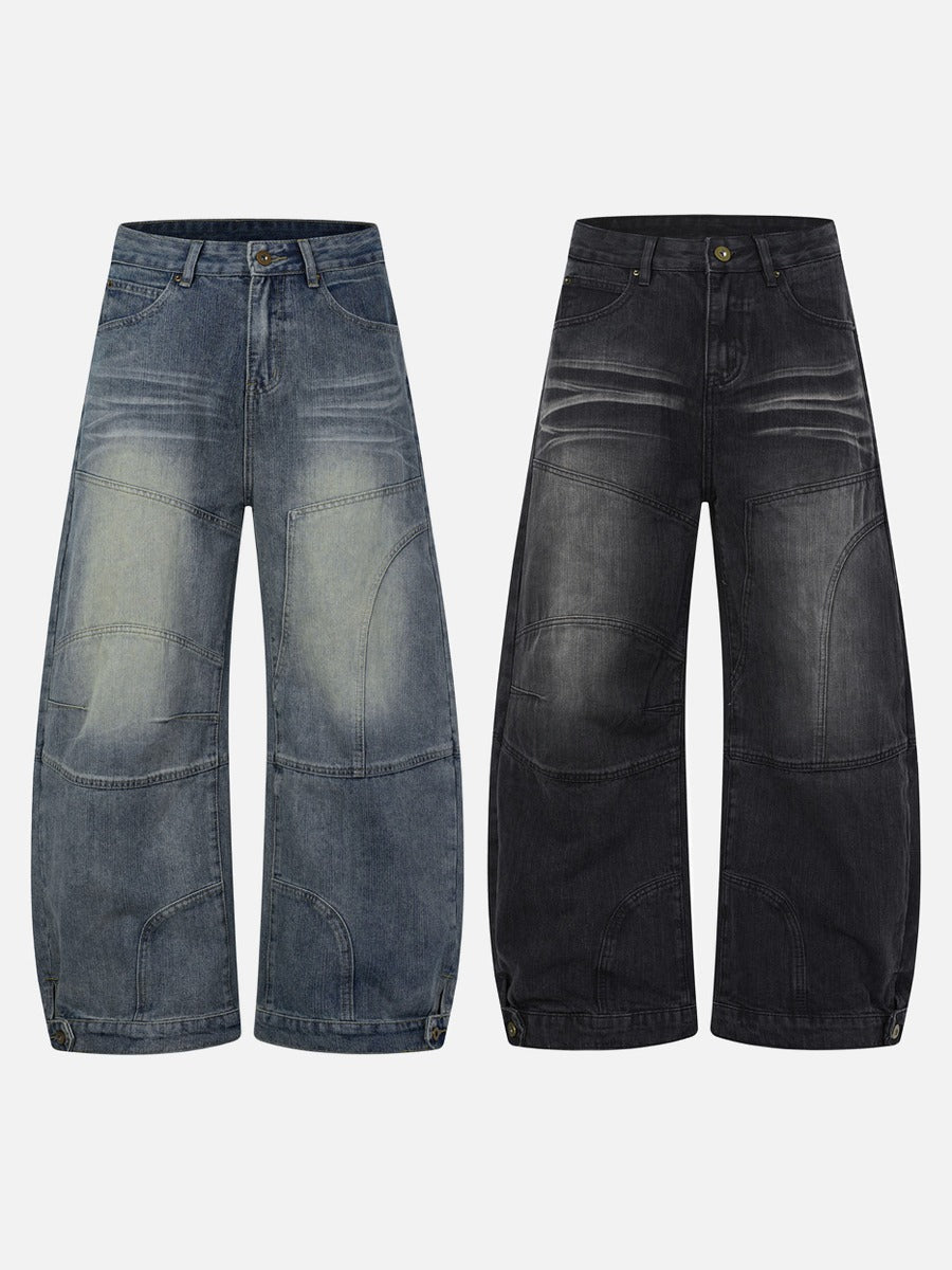 Segmented Patchwork Wide-Leg Denim Jeans