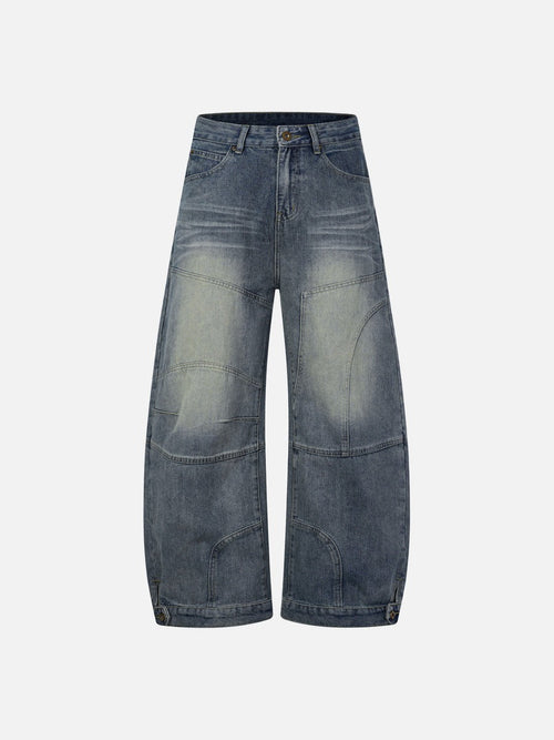 Segmented Patchwork Wide-Leg Denim Jeans - Retro Blue / XS