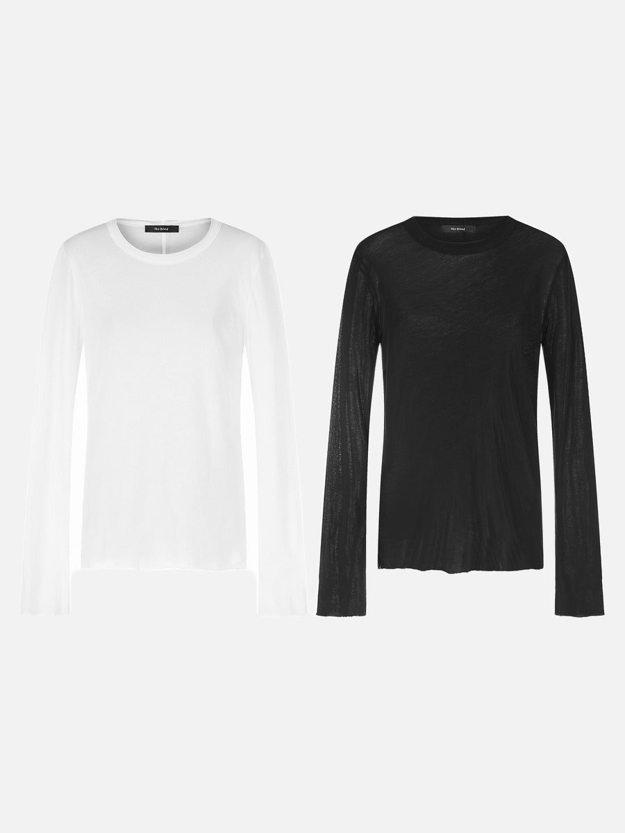 Transparentes schwarzes Langarm-Strickshirt