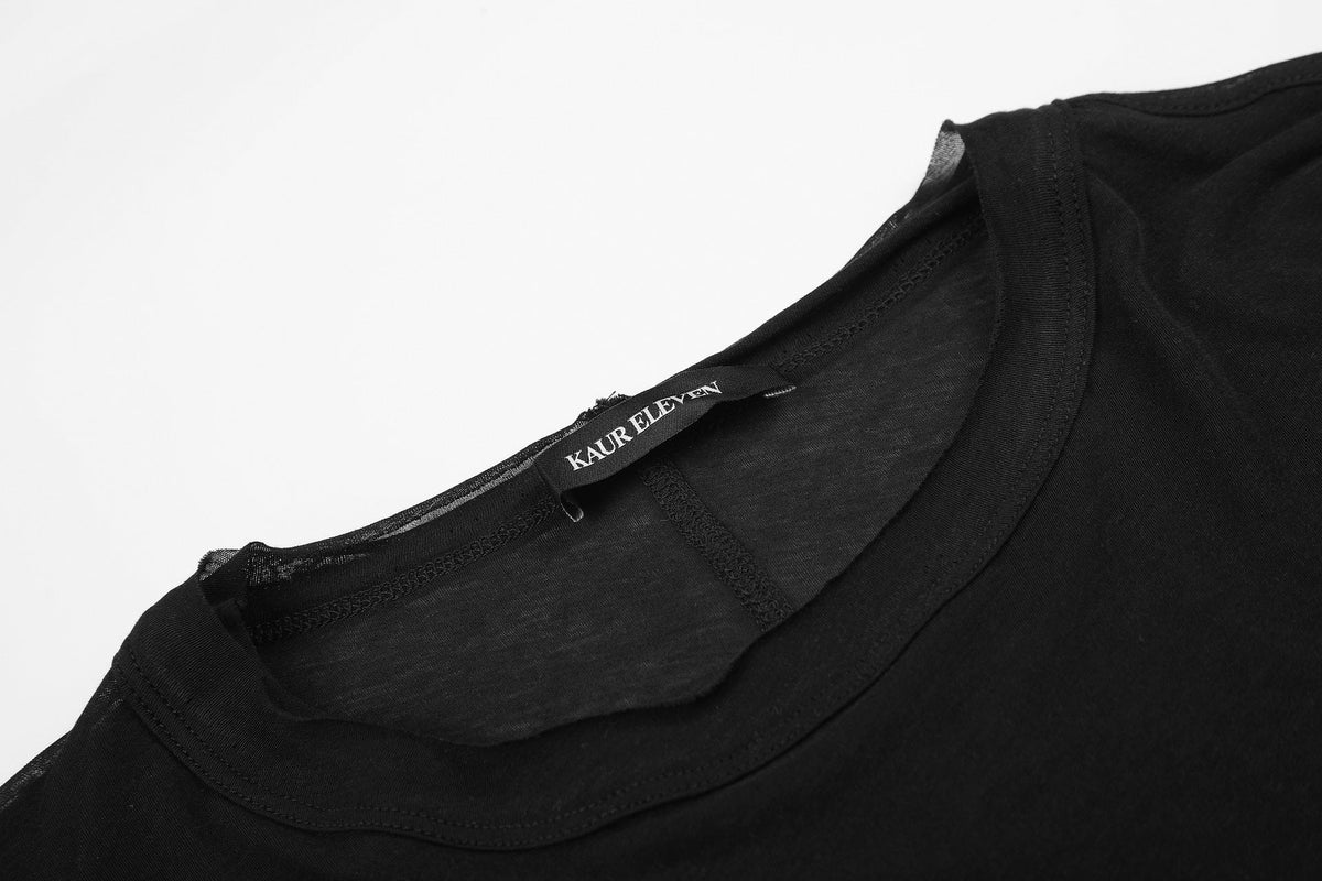 Transparentes schwarzes Langarm-Strickshirt