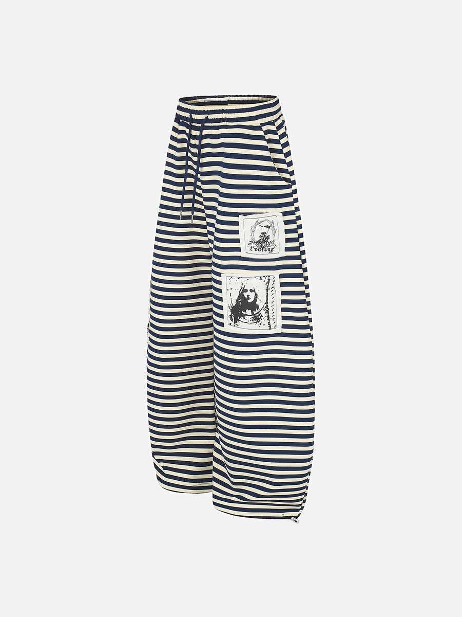 DAXUEN striped wide-leg pants with skull and structure patches