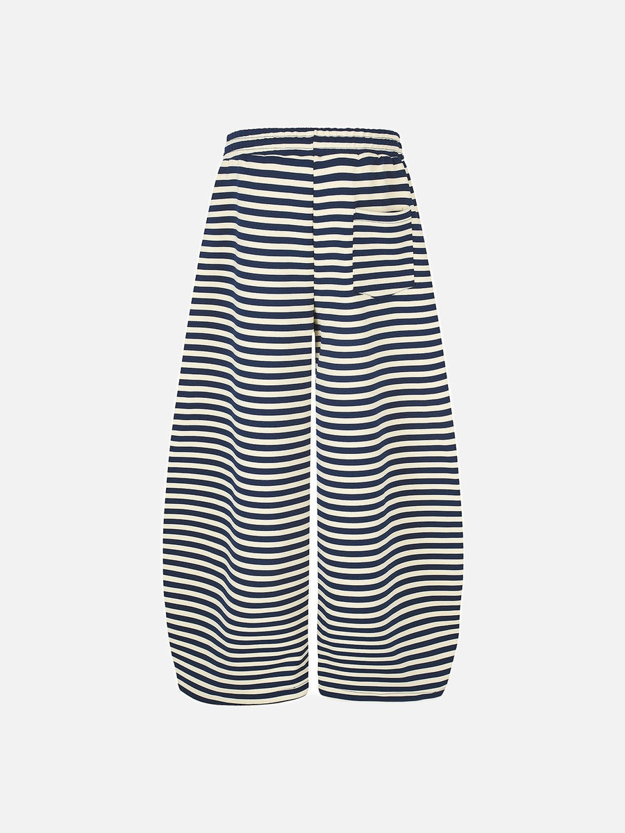 DAXUEN striped wide-leg pants with skull and structure patches