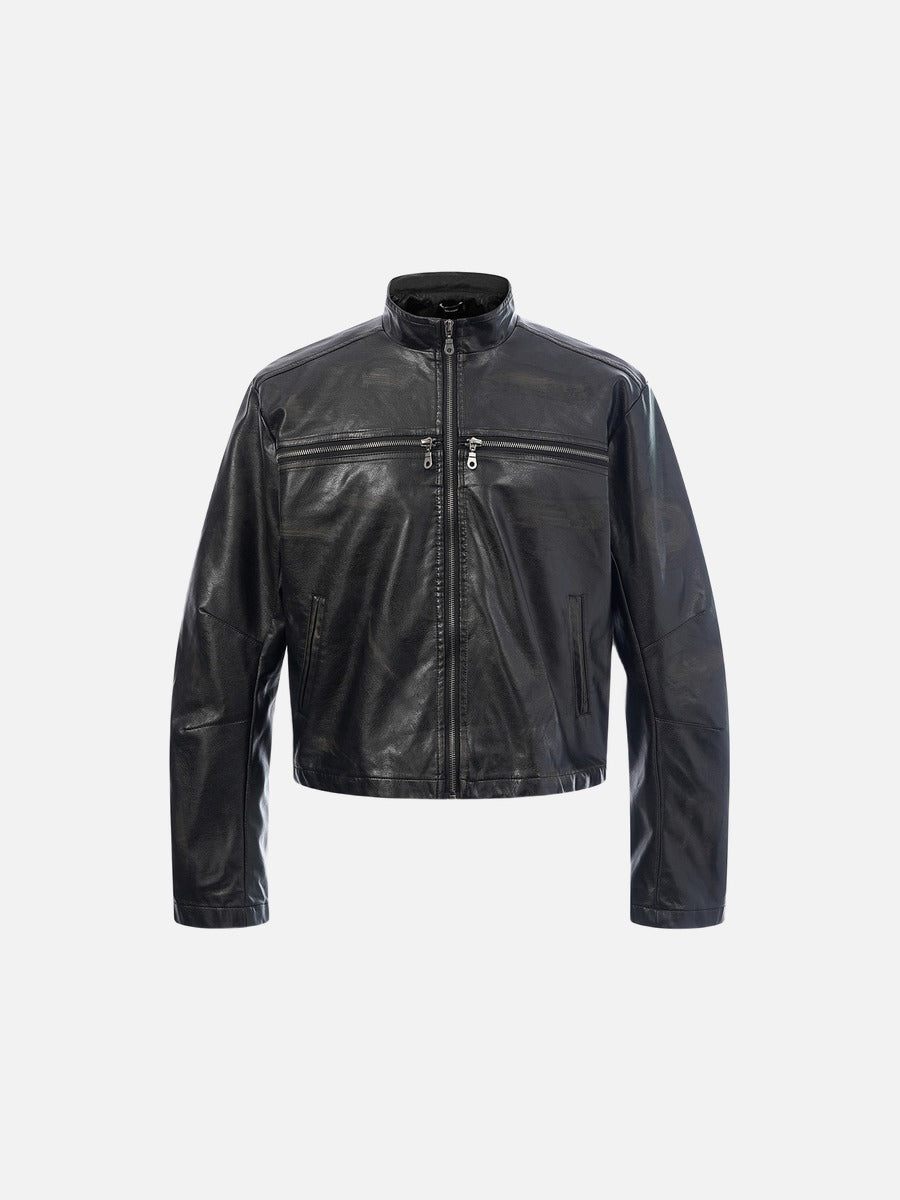 DAXUEN black leather-look jacket with zippered details