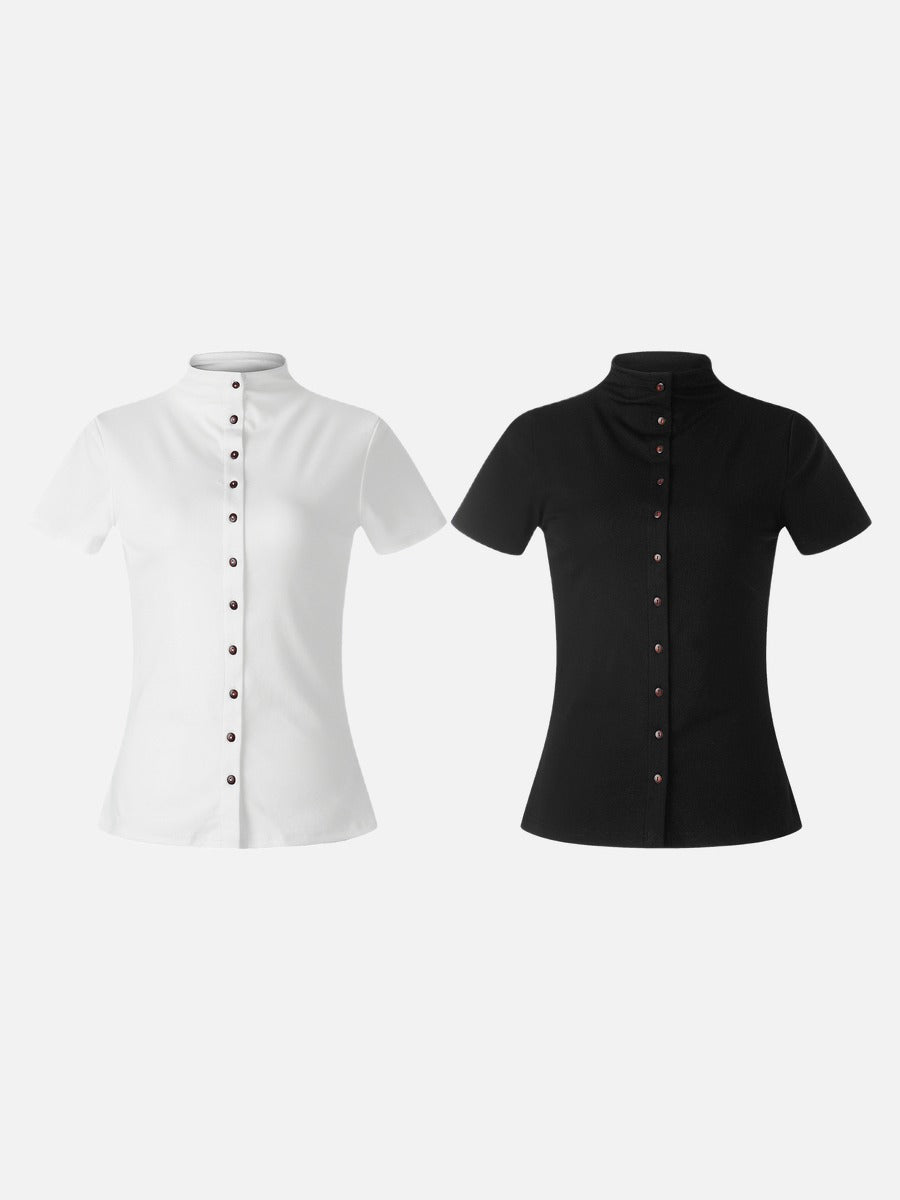 Sleek Mock Neck Buttoned Top