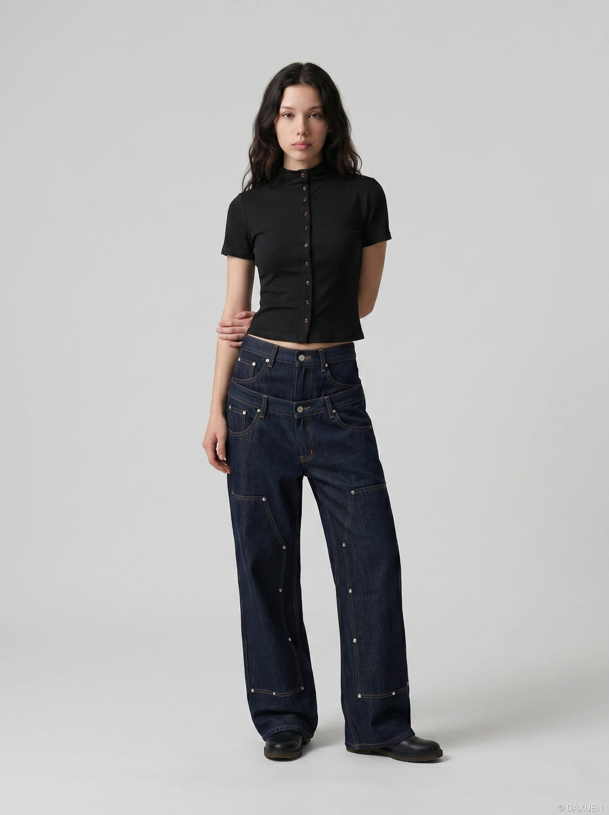 Sleek Mock Neck Buttoned Top