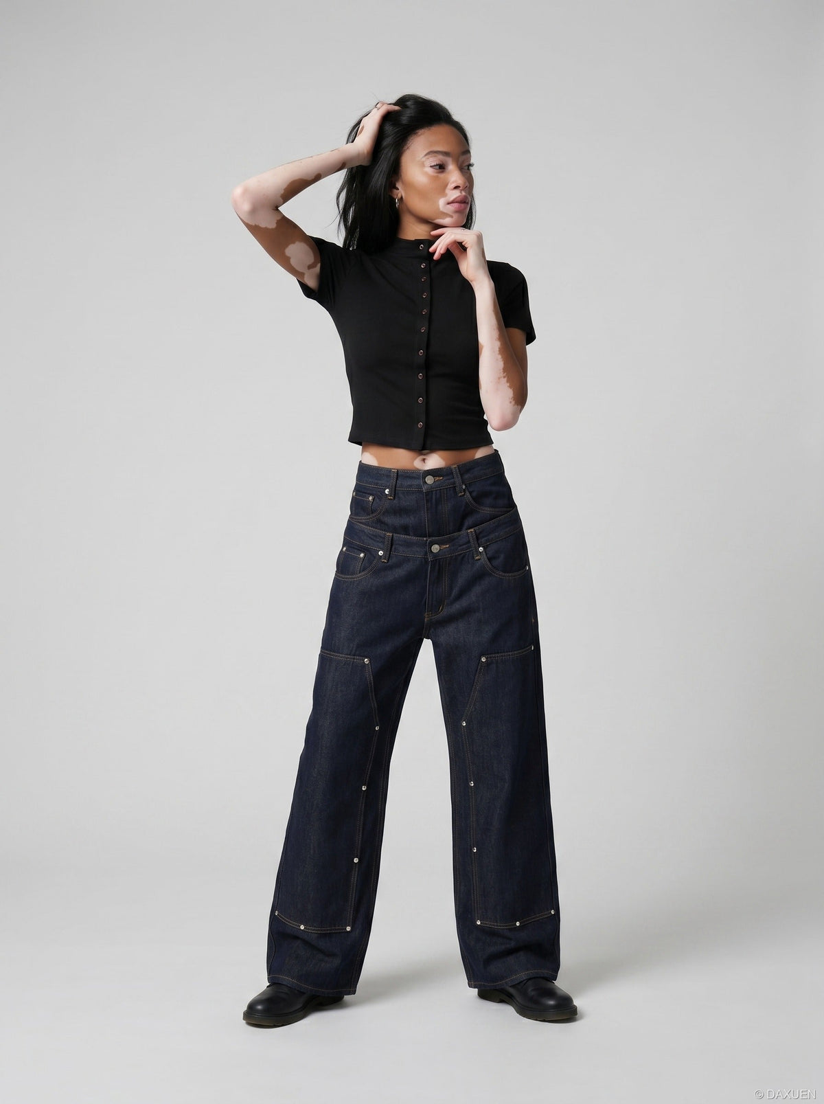 Sleek Mock Neck Buttoned Top