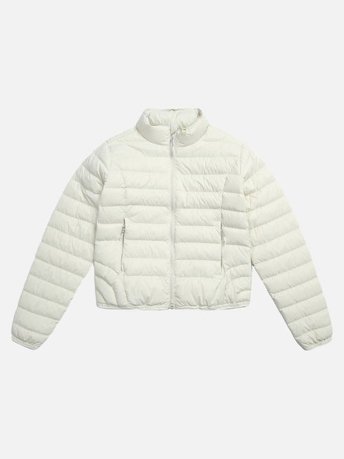 Solid Color Lightweight Puffer Jacket - White / S