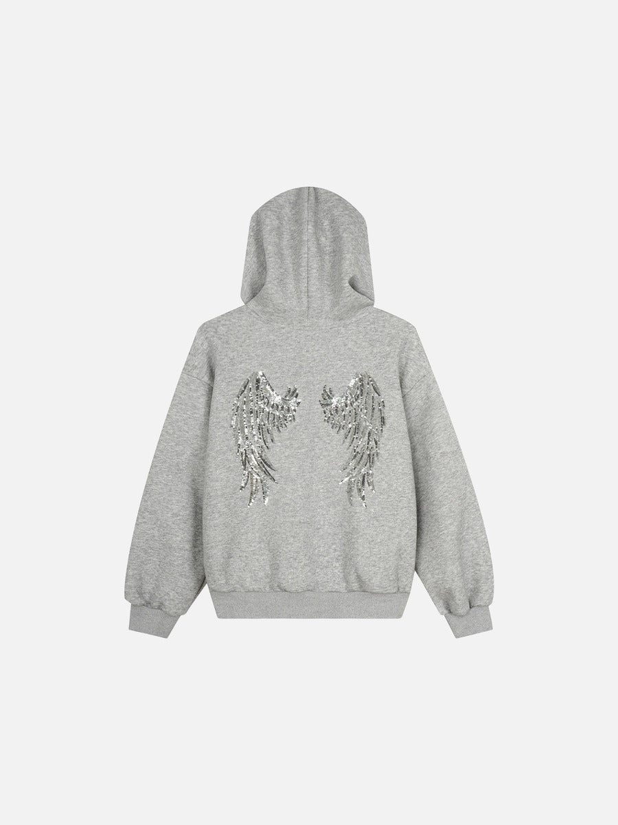 DAXUEN heather grey oversized sequined wing hoodie and sweatpants set