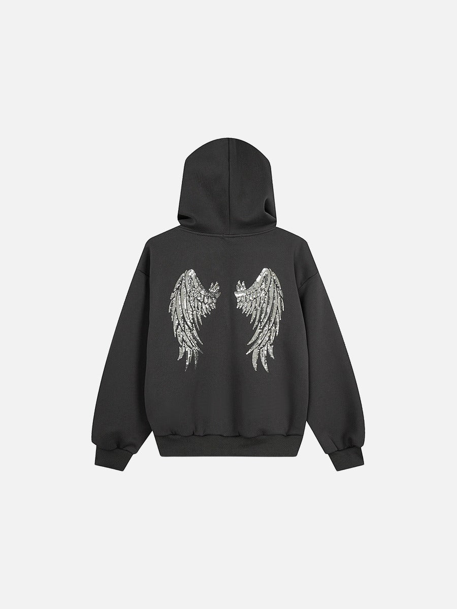 DAXUEN heather grey oversized sequined wing hoodie and sweatpants set