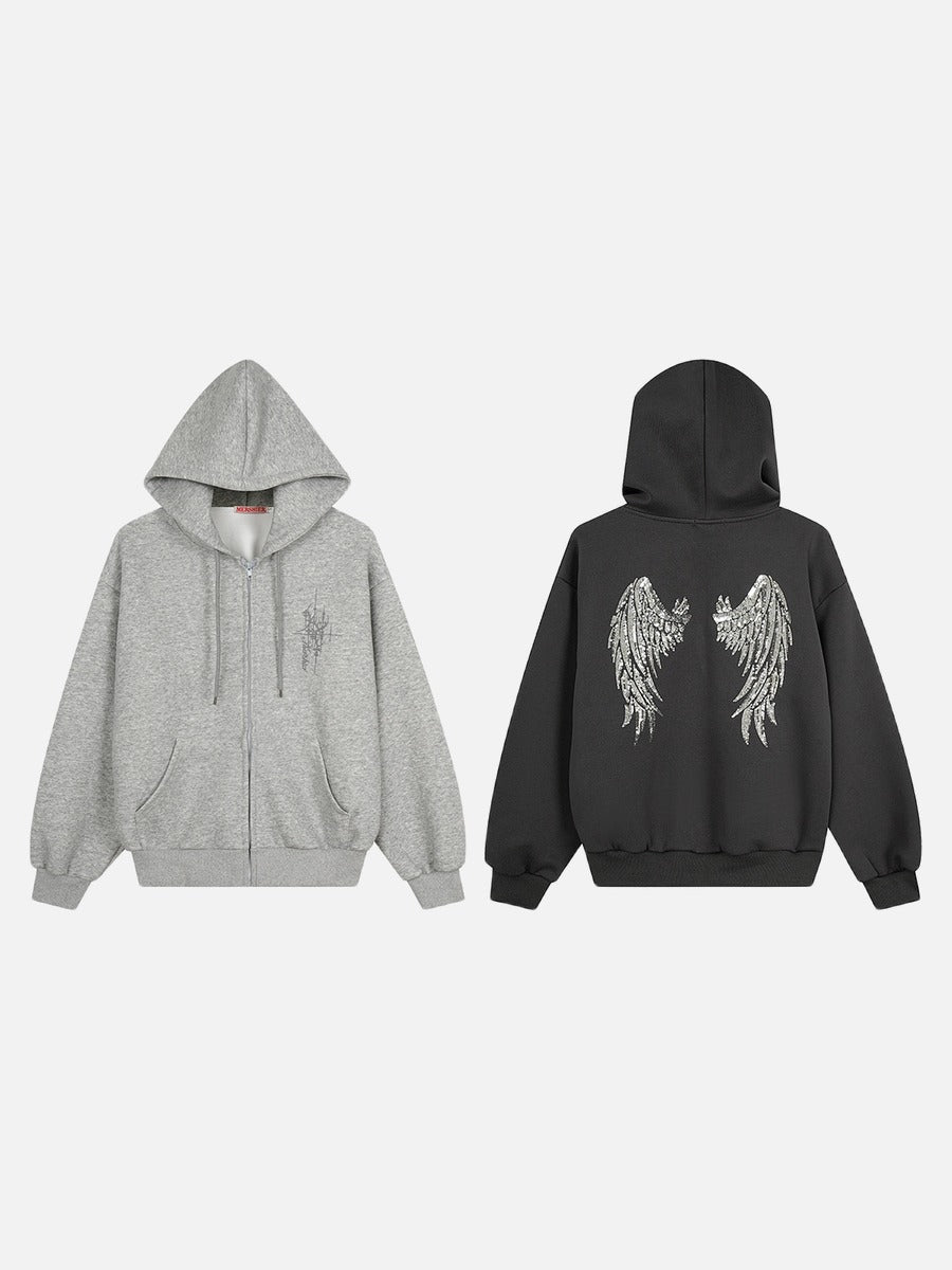DAXUEN heather grey oversized sequined wing hoodie and sweatpants set