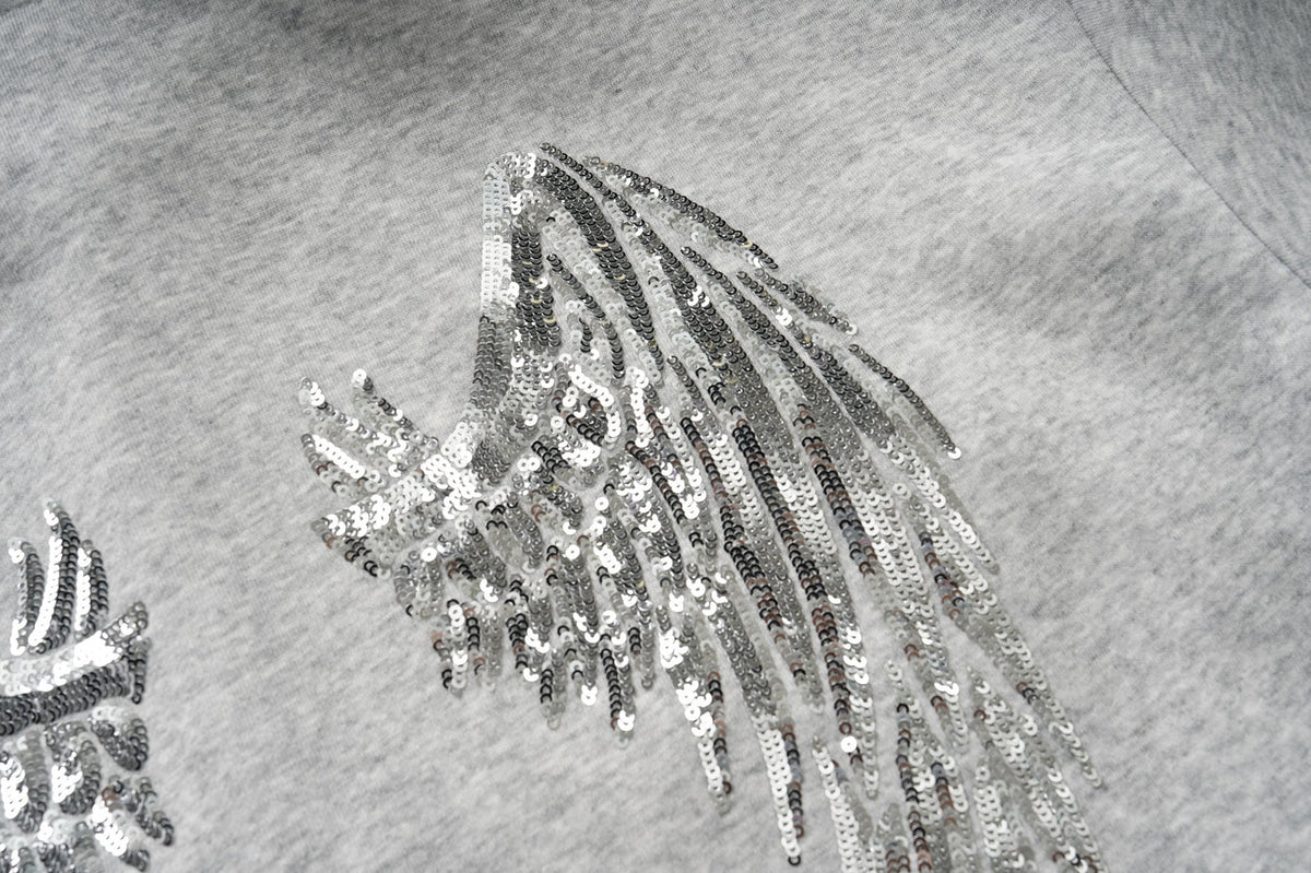 DAXUEN heather grey oversized sequined wing hoodie and sweatpants set