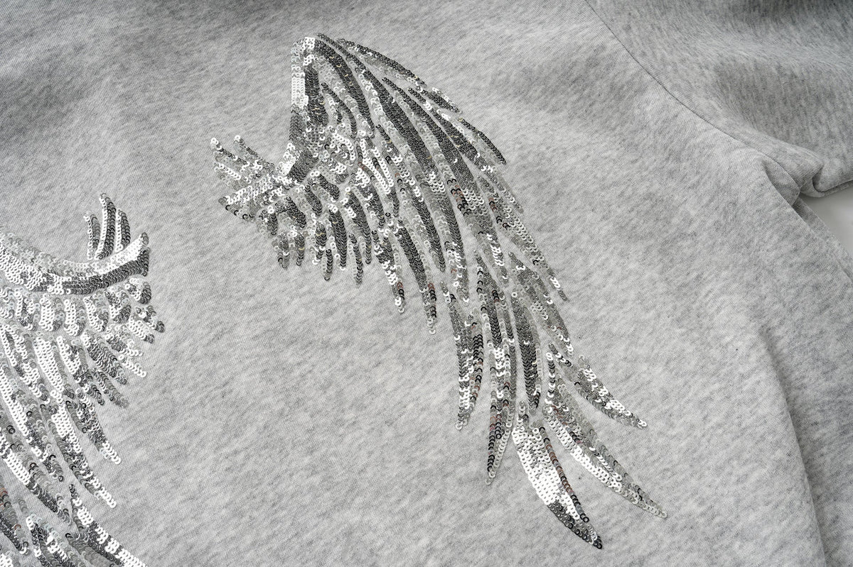 DAXUEN heather grey oversized sequined wing hoodie and sweatpants set
