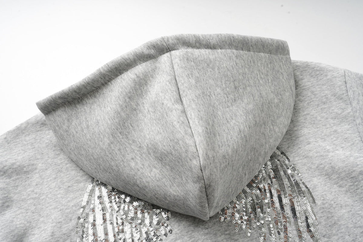 DAXUEN heather grey oversized sequined wing hoodie and sweatpants set