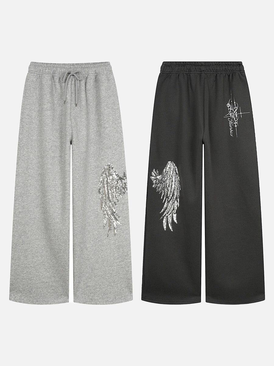 DAXUEN heather grey oversized sequined wing hoodie and sweatpants set