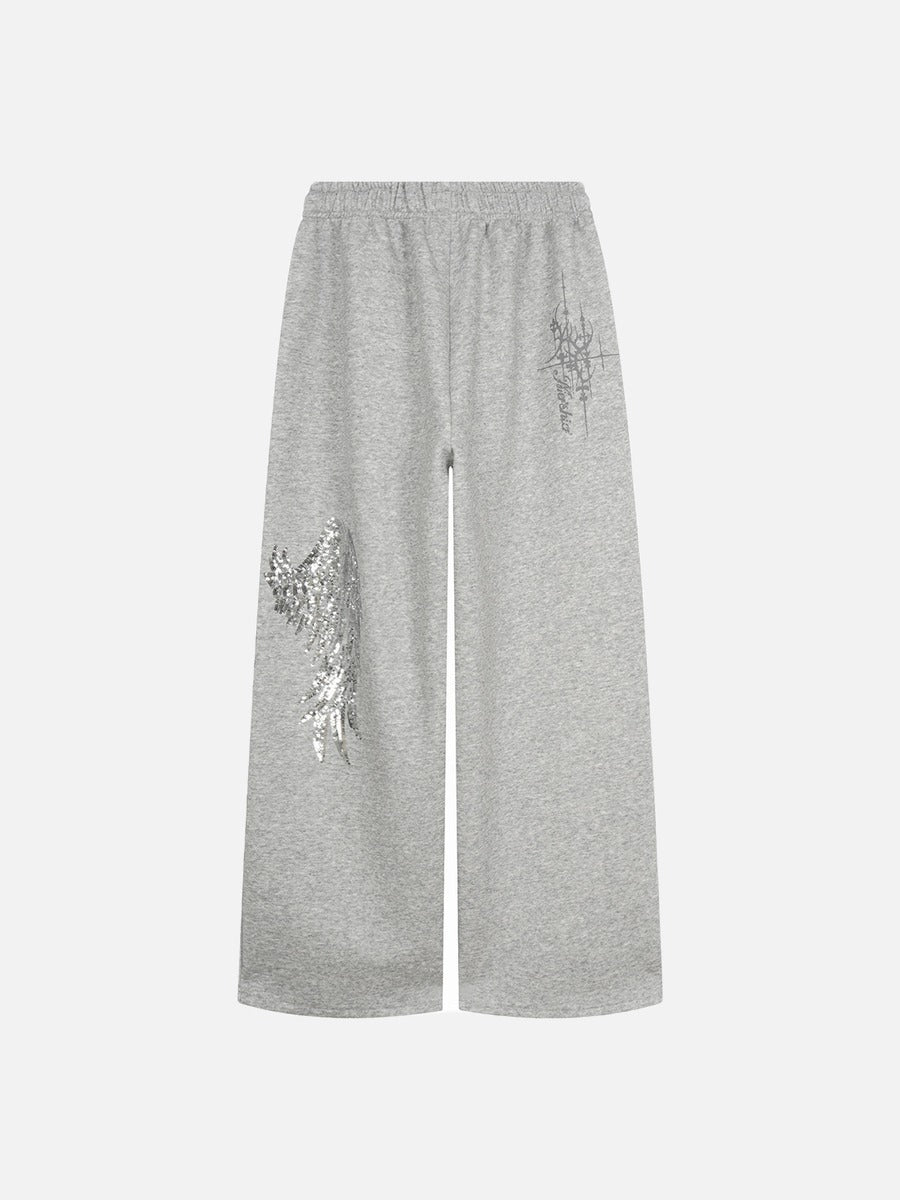 DAXUEN heather grey oversized sequined wing hoodie and sweatpants set