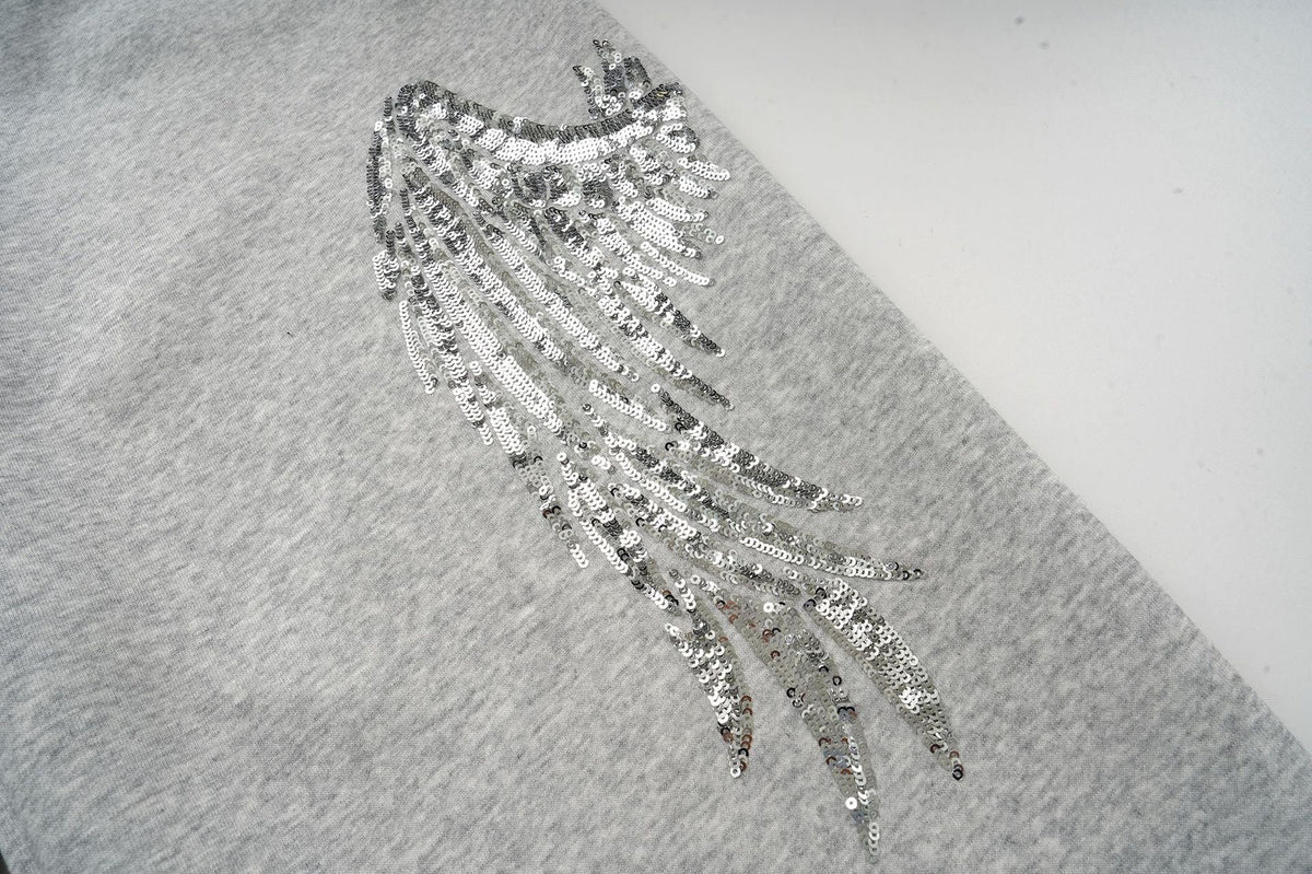 DAXUEN heather grey oversized sequined wing hoodie and sweatpants set