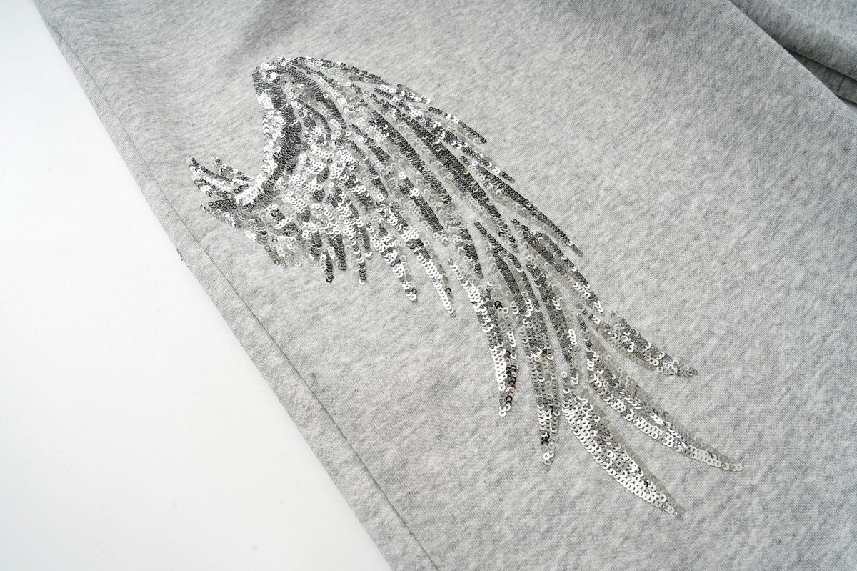 DAXUEN heather grey oversized sequined wing hoodie and sweatpants set