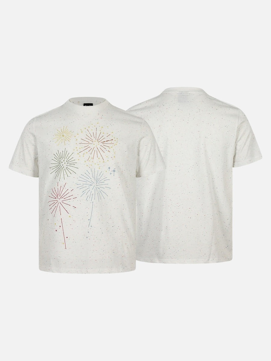 Kurzärmliges T-Shirt mit gesprenkelten Feuerwerksmotiven