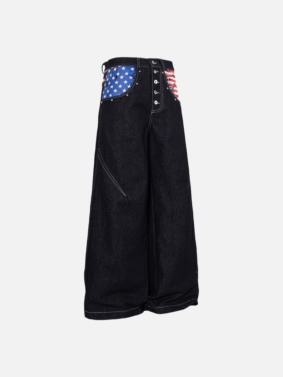Weite Jeans mit Sternen- und Streifen-Grafik