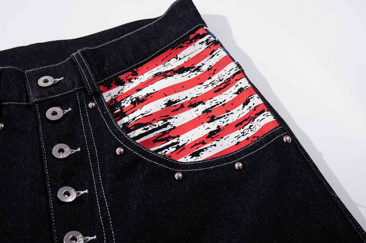 Weite Jeans mit Sternen- und Streifen-Grafik