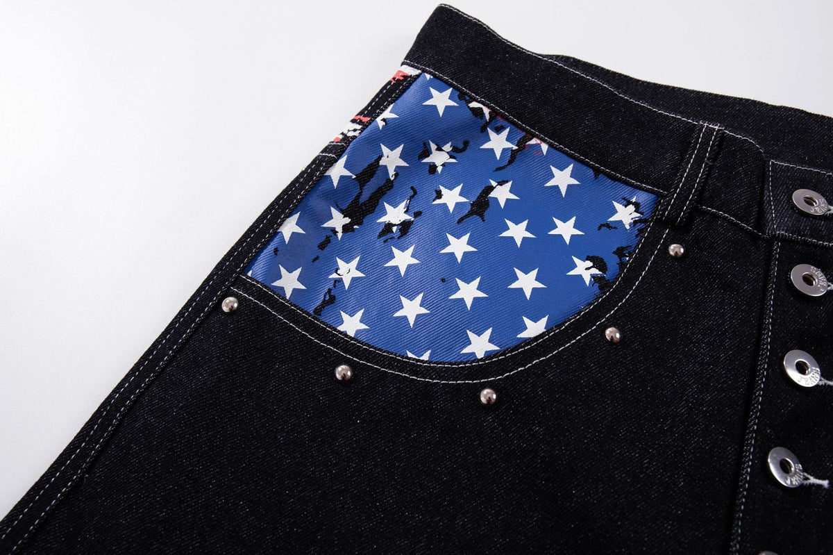 Weite Jeans mit Sternen- und Streifen-Grafik