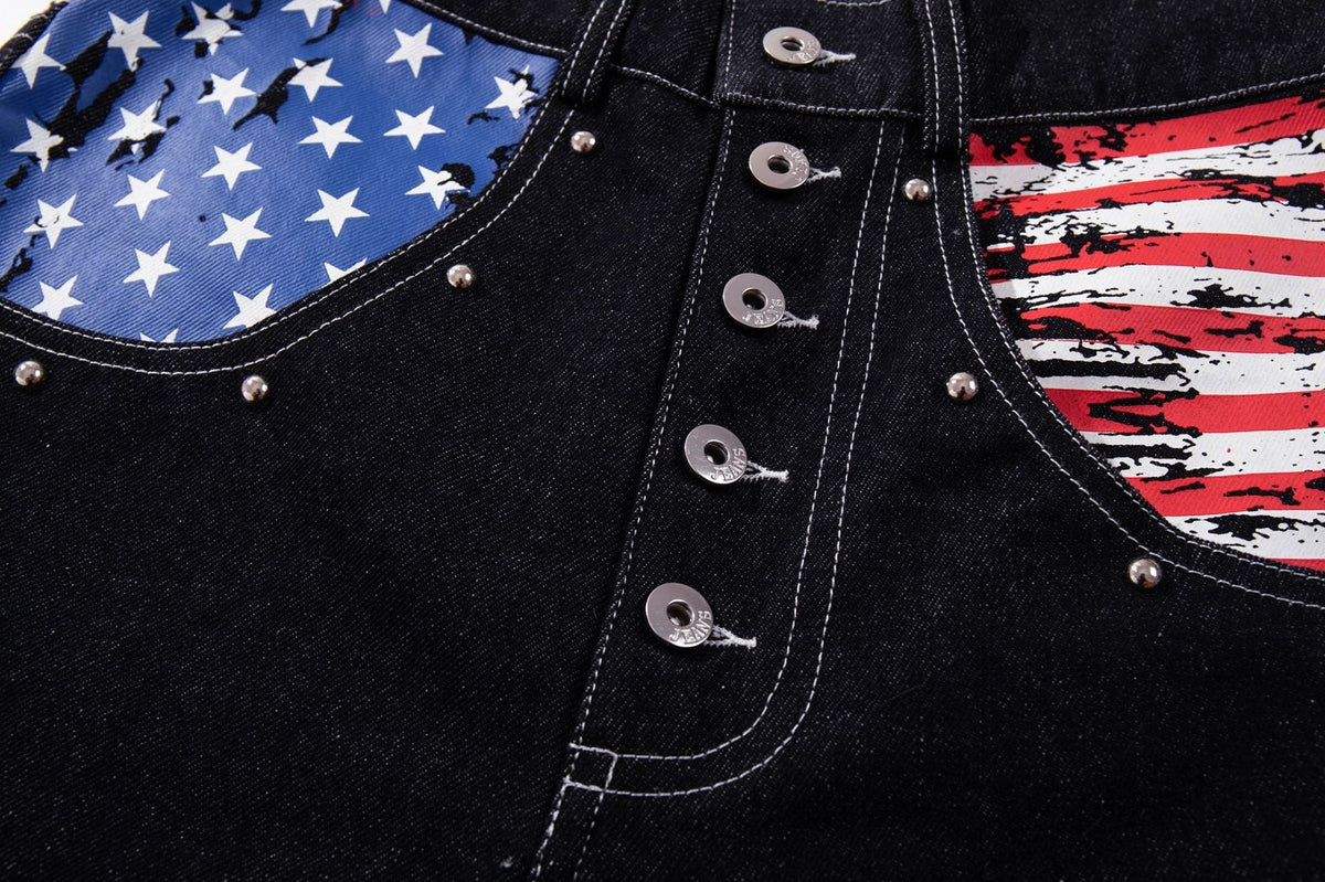 Weite Jeans mit Sternen- und Streifen-Grafik