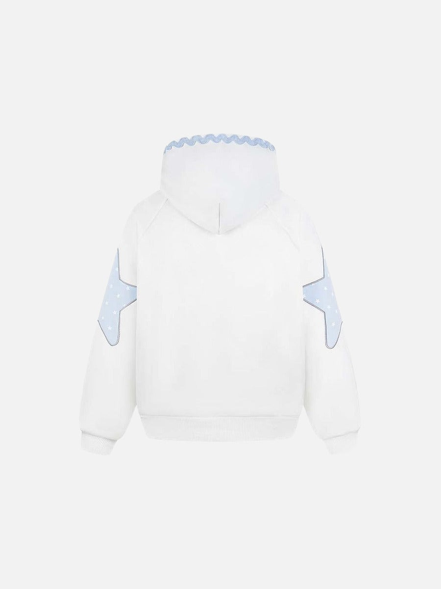 Star Appliqué Color-Block Zip Hoodie