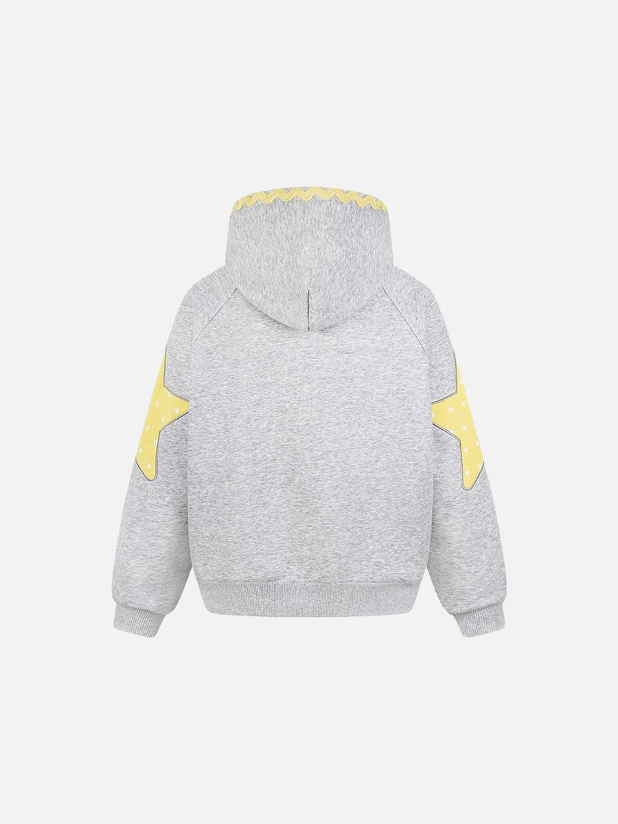 Star Appliqué Color-Block Zip Hoodie