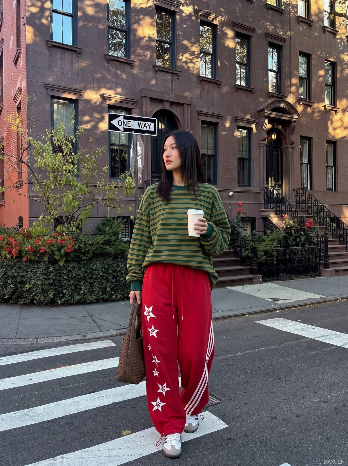DAXUEN faded navy blue star-embellished wide-leg sweatpants — model photo