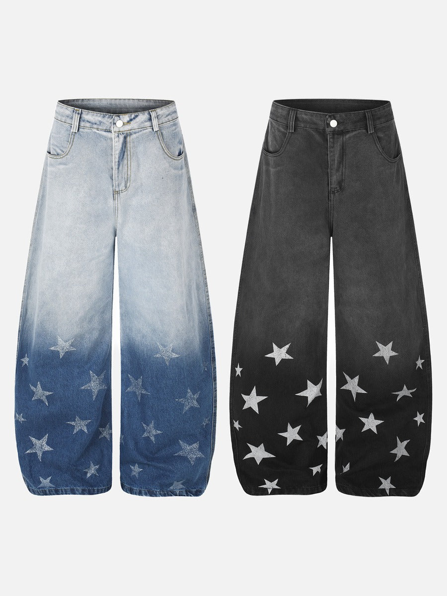 Star-Graphic Balloon Leg Denim Jeans