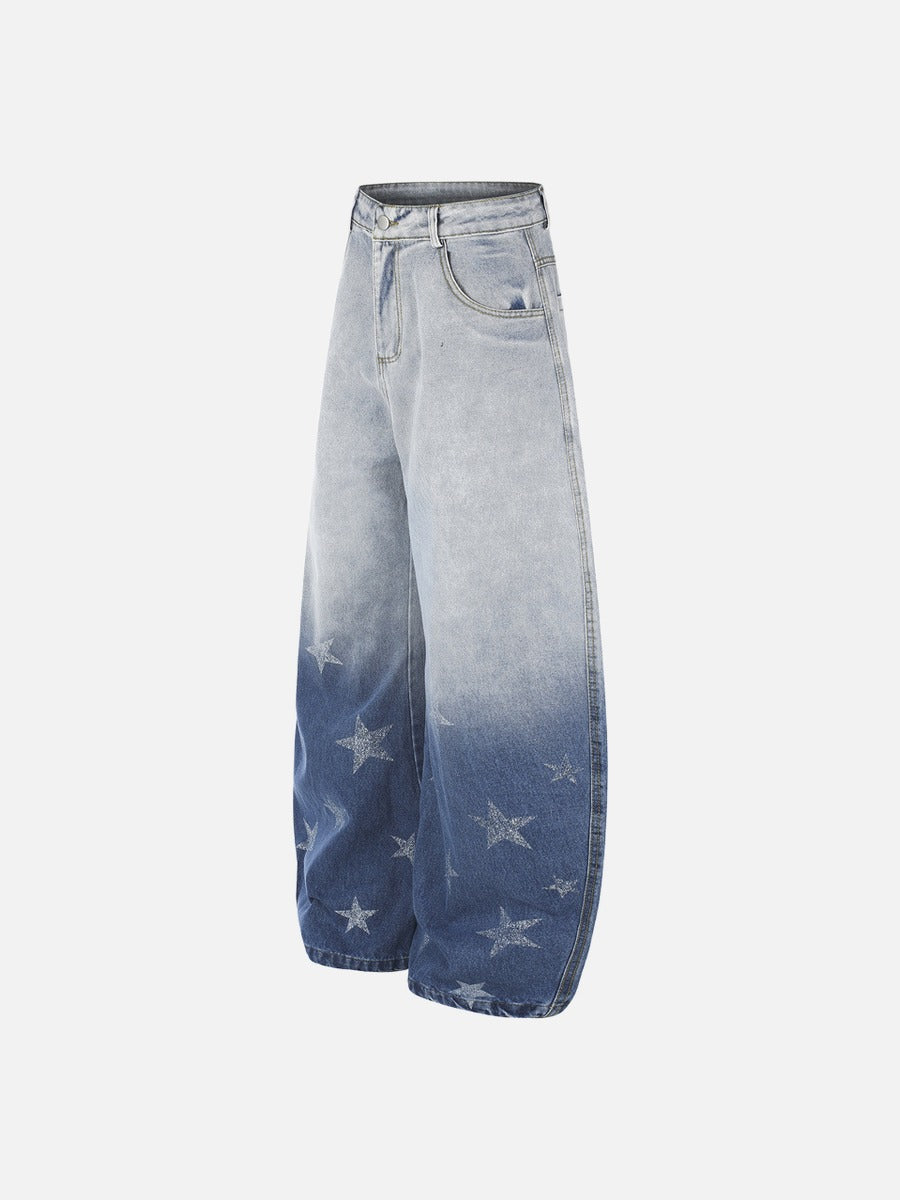 Star-Graphic Balloon Leg Denim Jeans
