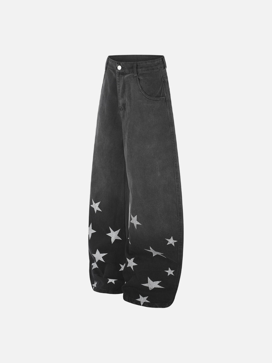 Star-Graphic Balloon Leg Denim Jeans