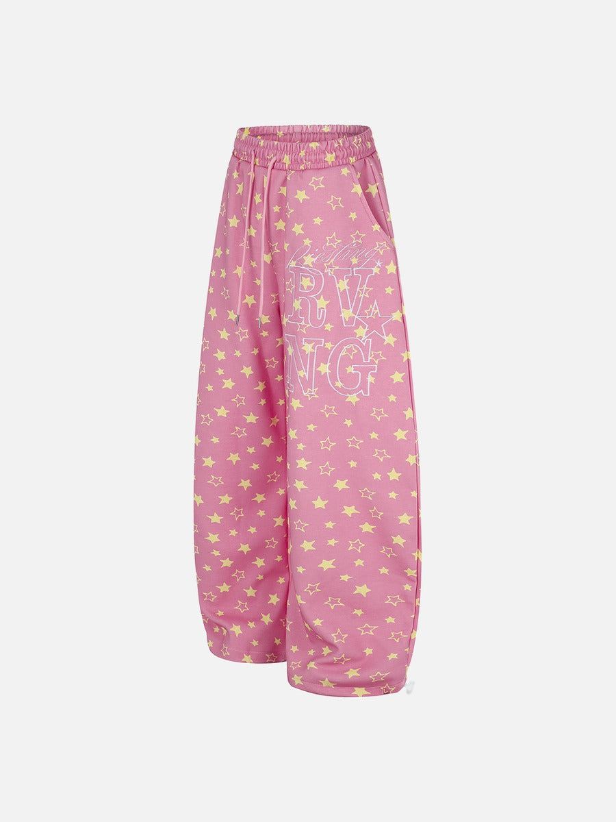 DAXUEN pink star wide-leg casual pants