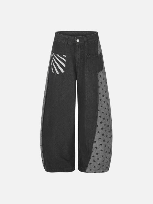 Jeans Barrel de Pierna Ancha Estampados de Estrellas - Negro / S
