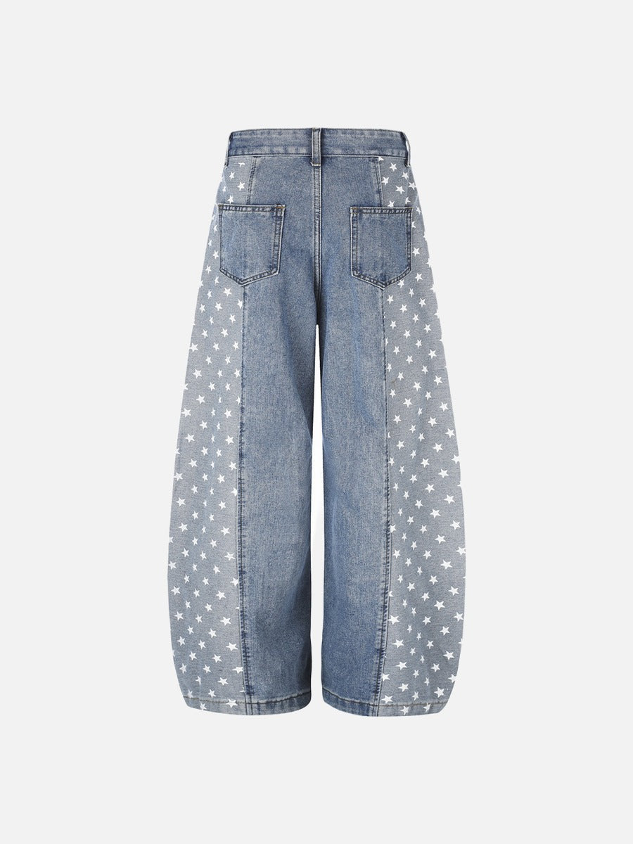 Star-Printed Wide-Leg Barrel Jeans