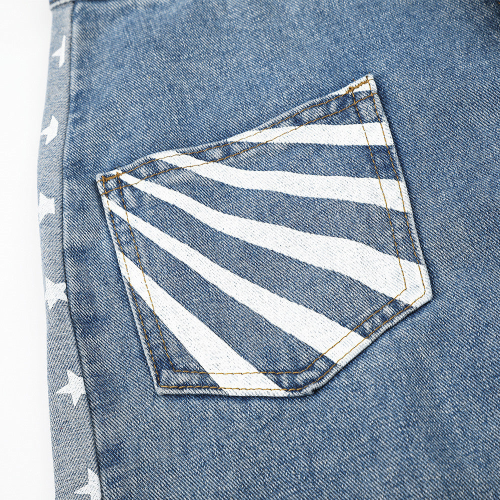 Star-Printed Wide-Leg Barrel Jeans