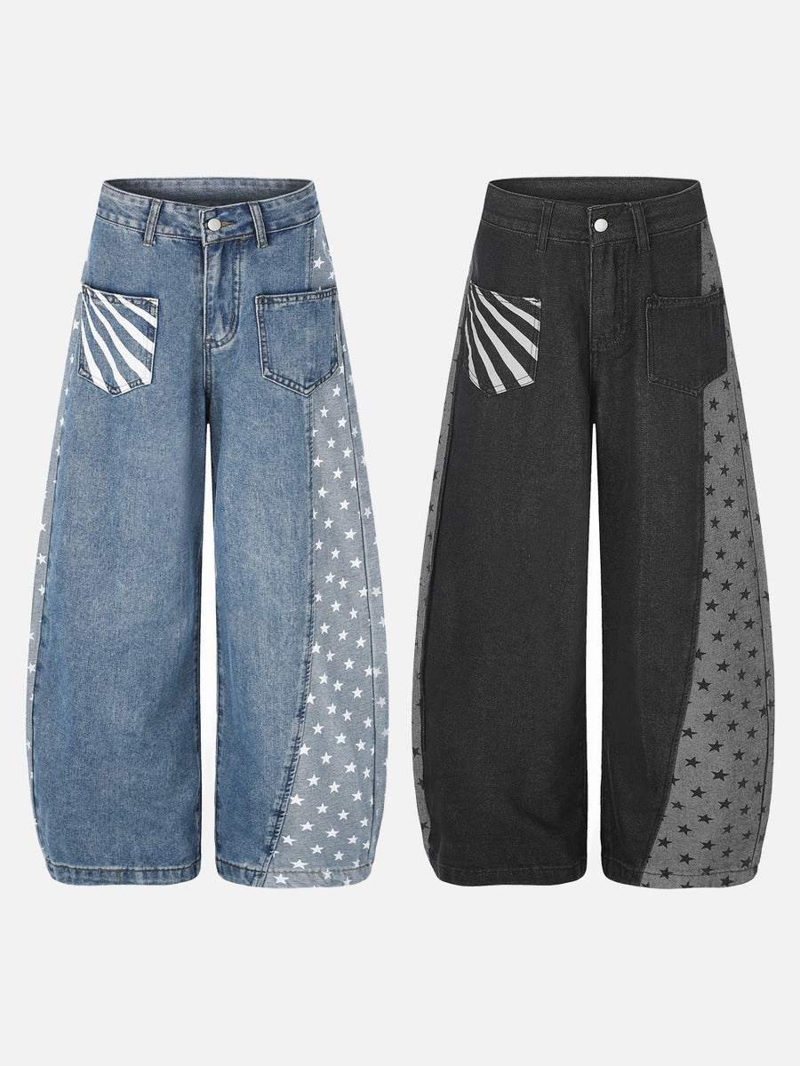 Star-Printed Wide-Leg Barrel Jeans